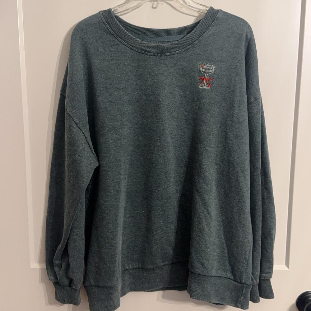C&C California Sweatshirt Sz XL Green Fleece Pullover Christmas Cocktail Holiday